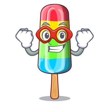 Süper kahraman karakter içecek renkli dondurma sopa vektör çizim