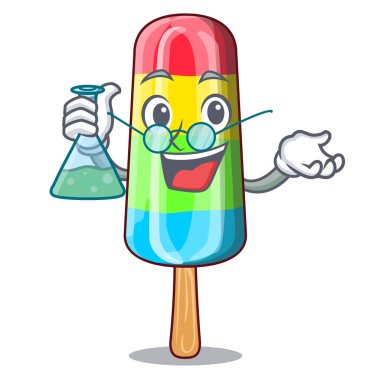 Profesör karakter içecek renkli dondurma sopa vektör çizim