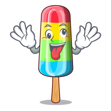 Maskot vektör çizim çubuğa çılgın renkli dondurma