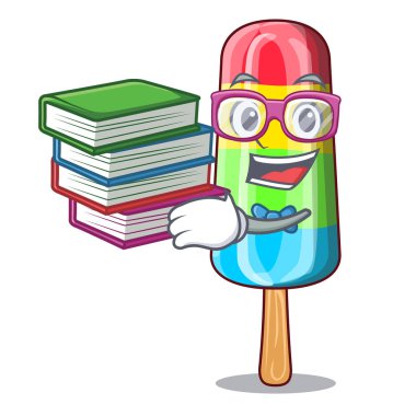 Öğrenci kitap renkli dondurma çubuğa maskot vektör çizim ile