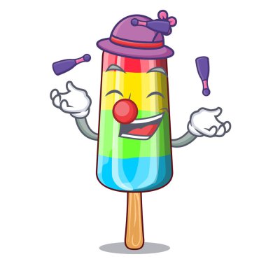 Hokkabazlık renkli dondurma çubuğa maskot vektör çizim