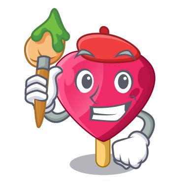 Sanatçı çikolata kalp dondurma karikatür vektör çizim üzerinde