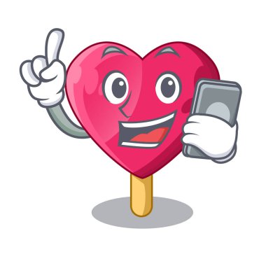 Telefon çikolata kalp ile dondurma karikatür vektör çizim