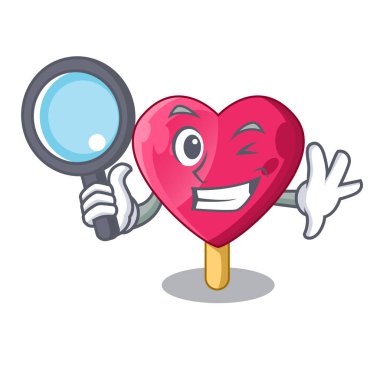 Dedektif kalp karakter dondurma şeker vektör çizim üzerinde