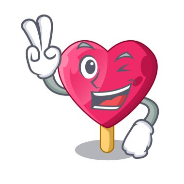 İki kalp karakter dondurma şeker vektör çizim üzerinde parmak