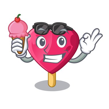 Dondurma kalp karakter dondurma ile şeker vektör çizim