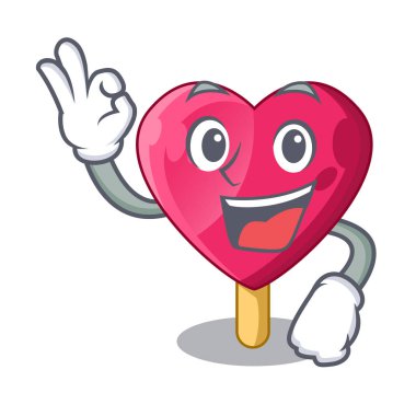 Kalp karakter dondurma şeker vektör çizim üzerinde Tamam