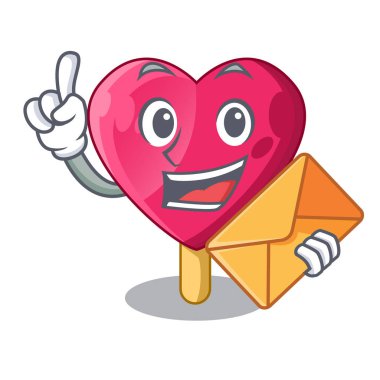 Zarf kalp karakter dondurma ile şeker vektör çizim