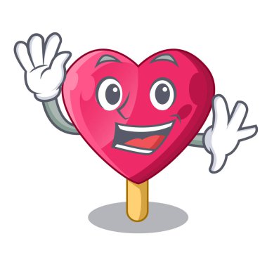 Kalp karakter dondurma şeker vektör çizim üzerinde sallayarak.