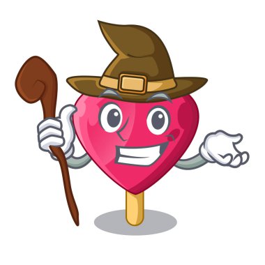 Cadı kalp şeklinde dondurma karikatür vektör çizim