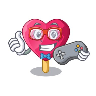 Oyun kalp şeklinde dondurma karikatür vektör çizim