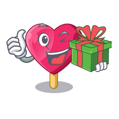 Hediye kalp şeklinde dondurma ile karikatür vektör çizim