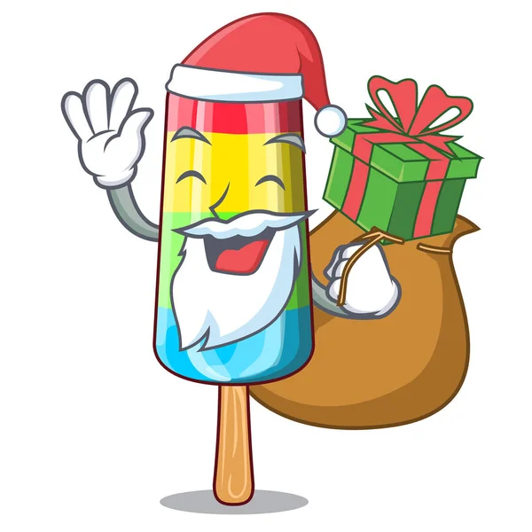 Santa Con Regalo Colorido Helado Palo Mascota Vector Ilustración — Vector de stock