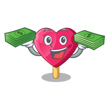 Para kalp şeklinde dondurma ile karikatür vektör çizim