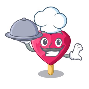 Şef gıda kalp şeklinde dondurma karikatür vektör çizim ile