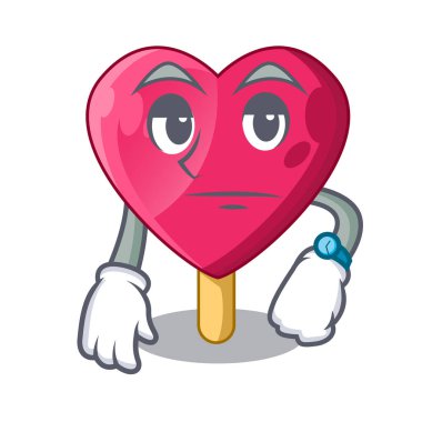 Şekilli kalp dondurma maskot vektör çizim bekliyor