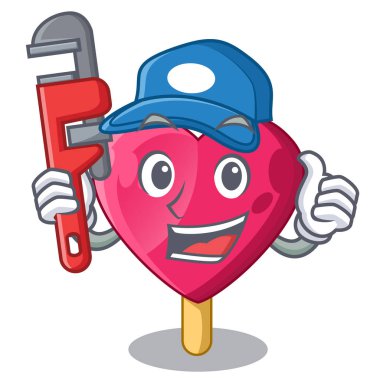 Tesisatçı şekilli kalp dondurma maskot vektör çizim