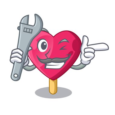 Makinist şekilli kalp dondurma maskot vektör çizim