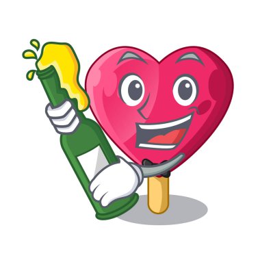 Bira ile şekilli kalp dondurma maskot vektör çizim