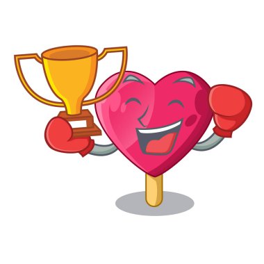 Boks şampiyonu şekilli kalp dondurma maskot vektör çizim