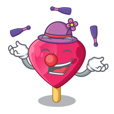 Şekilli kalp dondurma maskot vektör çizim hokkabazlık