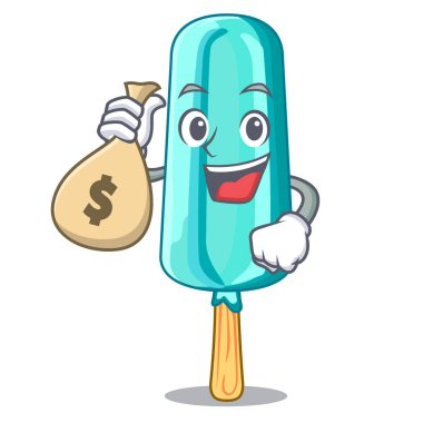 Para çantası meyve dondurma ile sopa karikatür vektör çizim