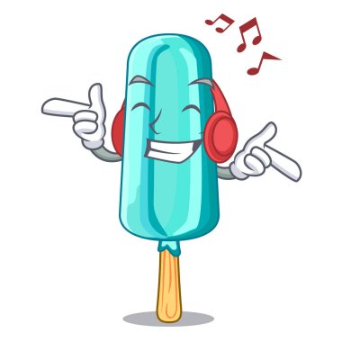 Dondurma sopa karikatür vektör çizim ile şeklinde müzik dinleme