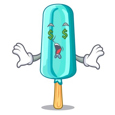 Para göz dondurma maskot vektör çizim çubuğa şeklinde