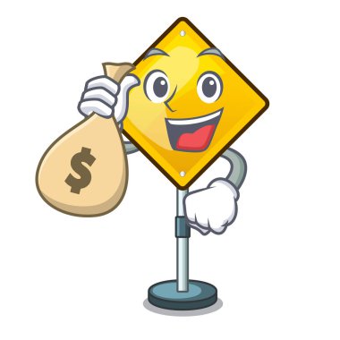 Para çantası ile uyarı işareti karikatür vektör çizim üzerinde şeklinde zarar