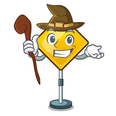 Tehlike uyarı dikkat işareti sahaped çizgi film vektör çizim cadı