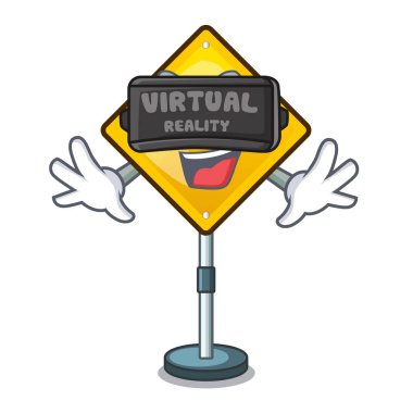 Sanal gerçeklik tehlike uyarı dikkat işareti sahaped çizgi film vektör çizim