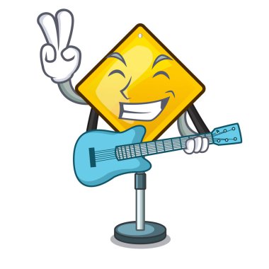 Gitar ile tehlike uyarı dikkat işareti sahaped çizgi film vektör çizim