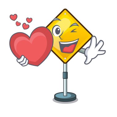 Kalp ile tehlike uyarı dikkat işareti sahaped çizgi film vektör çizim