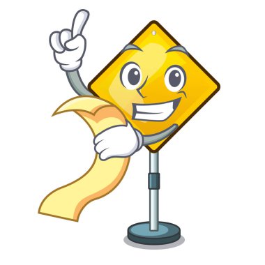 Menü ile tehlike uyarı dikkat işareti sahaped çizgi film vektör çizim