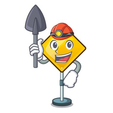 Madenci tehlike uyarı dikkat işareti sahaped çizgi film vektör çizim