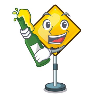 Bira uyarı işareti ile ünlem işareti maskot vektör çizim ile