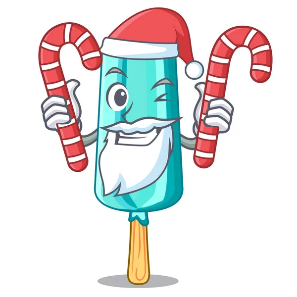 Weihnachtsmann Mit Süßigkeiten Eis Stick Auf Maskottchen Vektor Illustration — Stockvektor