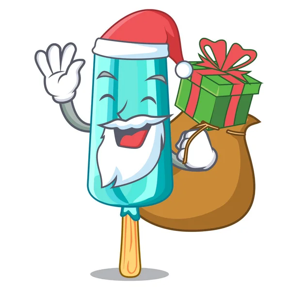 Santa Con Regalo Helado Forma Palo Mascota Vector Ilustración — Vector de stock