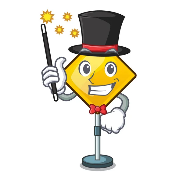 Magician Warning Sign Exclamation Mark Mascot Vector Illustration — Stock Vector