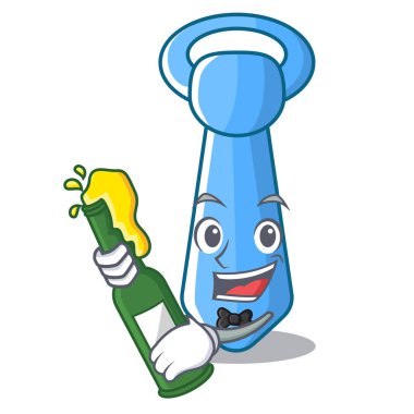 Güzel kravat maskot vektör çizim üzerinde şeklinde bira ile