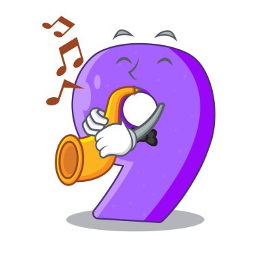 İle sayı dokuz balon yazı tipi yüklü vektör çizim şeklinde trompet