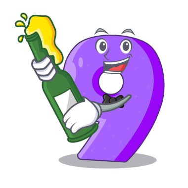 Bira ile sayı dokuz mektubu maskot vektör çizim kağıt kesme