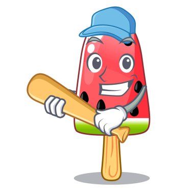 Yaz karpuz beyzbol oynayan buz karikatür vektör çizim şeklinde