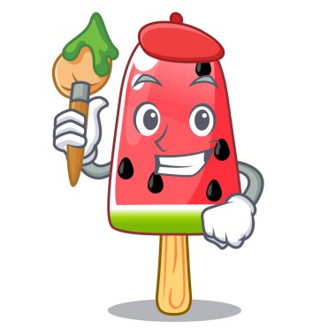 Çizgi film vektör çizim sanatçı yaz karpuz buz şeklinde