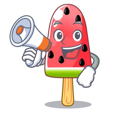 Megafon yaz karpuz ile buz karikatür vektör çizim şeklinde.