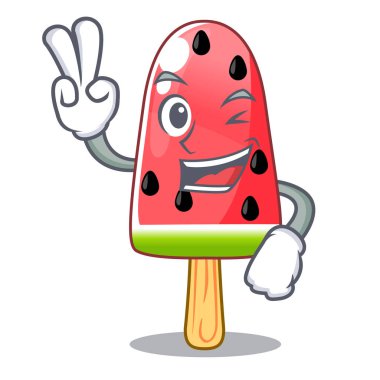 İki parmak karpuz dondurma ahşap karakter vektör çizim şeklinde