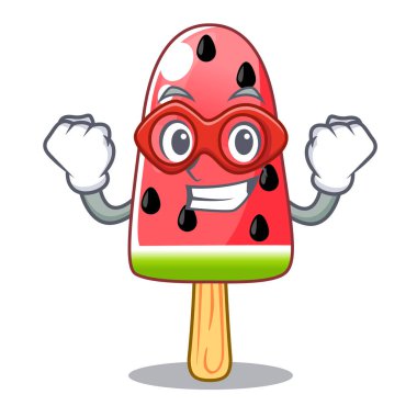 Süper kahraman karpuz dondurma ahşap karakter vektör çizim şeklinde