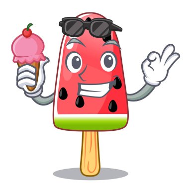 Dondurma karpuz ile dondurma ahşap karakter vektör çizim şeklinde.