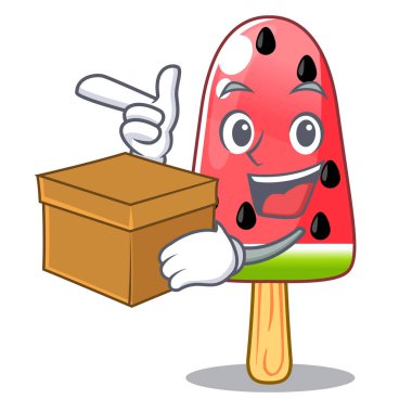 Kutusu karpuz ile dondurma ahşap karakter vektör çizim şeklinde.