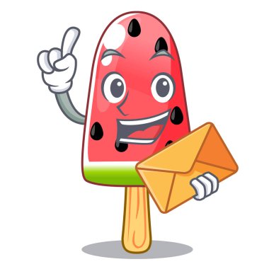 Zarf karpuz ile dondurma ahşap karakter vektör çizim şeklinde.